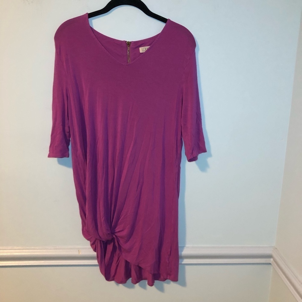 LOGO Purple Side Knot Short Sleeve Blouse Size Small